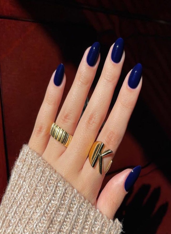 XCREANDO Navy Blue Press on Nails Short Almond Fake Nails Press ons, Thick Solid Color Glue on Nails Short False Nails, Medium Almond Nails Oval Round Shaped Nails for Women, 24Pcs Natural Acrylic Gel Nails - Image 2